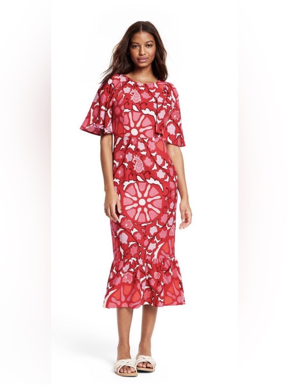 Rhode X Target Large Zinnia Floral Print Bell Sleeve Midi Dress Size 14